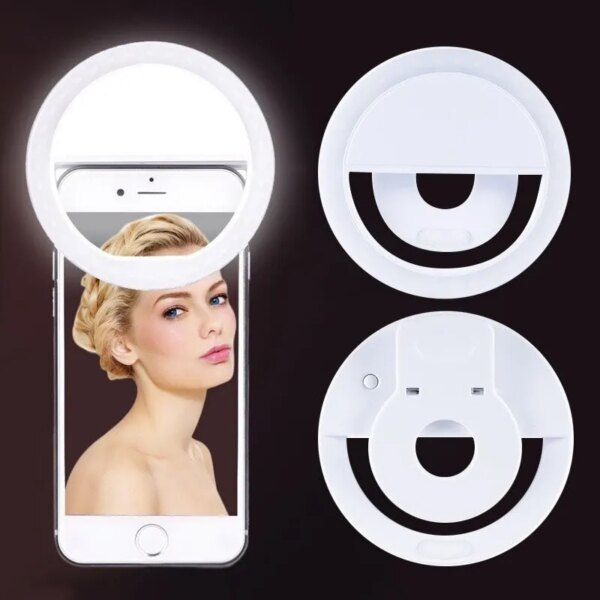 Anillo de luz LED con cargador de teléfono USB Luz Selfie compatible con iPhone Samsung Xiaomi Poco