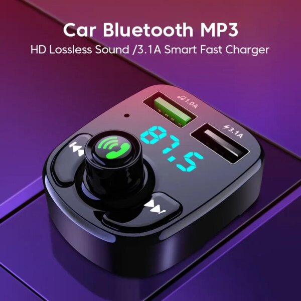 LED MP3 coche Bluetooth FM manos libres compatible con Bluetooth 5,0 transmisor 3.1A QC3.0 PD tipo C cargador de coche USB Dual