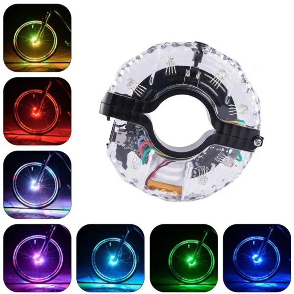 Luces LED recargables para cubo de rueda de bicicleta, luces coloridas impermeables USB RGB para radios de bicicleta, advertencia de seguridad y decoración