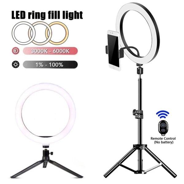 Anillo de iluminación LED para Selfie, lámpara de anillo para Selfie fotográfica, luz de relleno remota USB para YouTube, TikTok, vídeo en vivo, soporte y trípode para teléfono