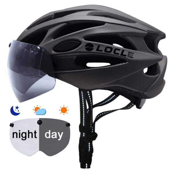 LOCLE-casco de ciclismo con lentes fotocromáticos magnéticos, casco de bicicleta de montaña y carretera, gafas magnéticas con visera