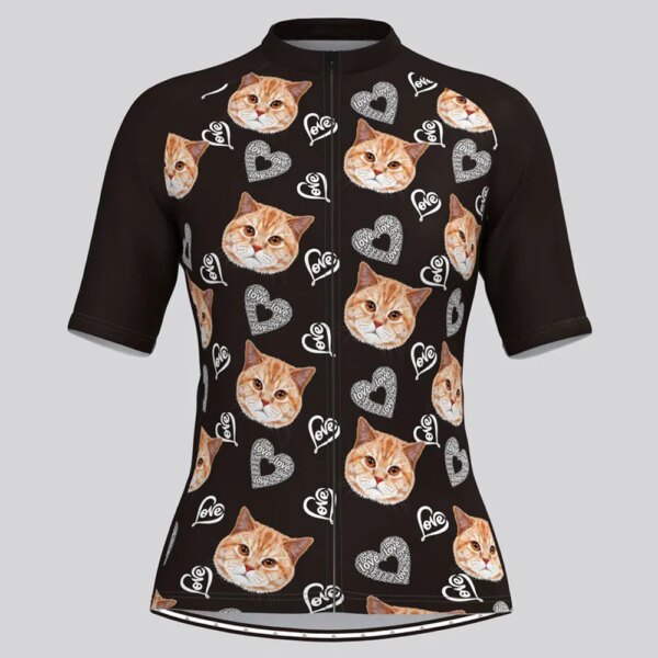 Ropa de Ciclismo para mujer, Jersey de bicicleta de carretera con dibujos de gatos, camisa de manga corta de verano para mujer, Ropa de Ciclismo de montaña