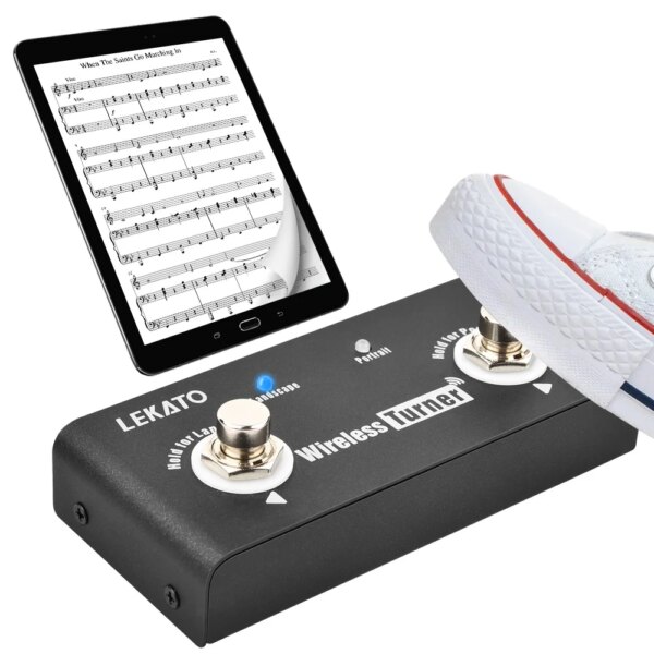 Pedal sintonizador Lekato, Pedal inalámbrico de efecto de guitarra de página externa, Pedal giratorio de página para guitarra Looper, teléfonos inteligentes, tabletas