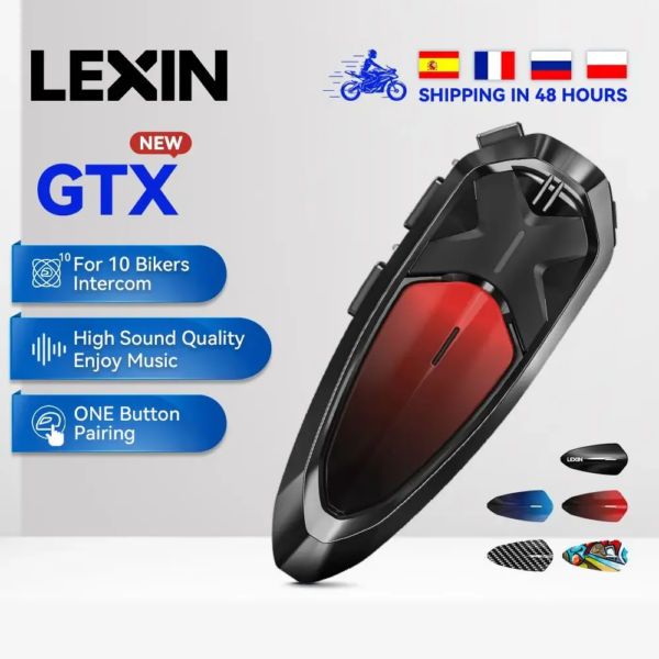 Lexin GTX 1 Uds intercomunicador Bluetooth para casco de motocicleta auriculares soporte intercomunicador y escuchar música al mismo tiempo 10 conductores 2000m