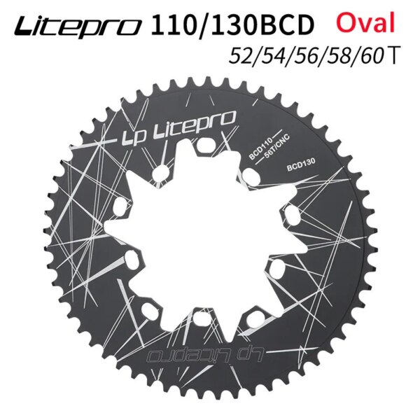 Plato ovalado Litepro 110BCD 130BCD 110/130MM 52/54/56/58/60T para platos y bielas de bicicleta plegable Brompton rueda dentada de bicicleta de carretera