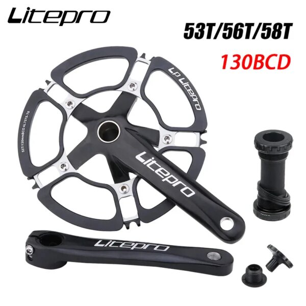 Litepro-platos y bielas de 170MM, rueda de cadena 53T 56T 58T, placa dentada de bicicleta de una sola velocidad de aleación de aluminio 130BCD para bicicleta plegable