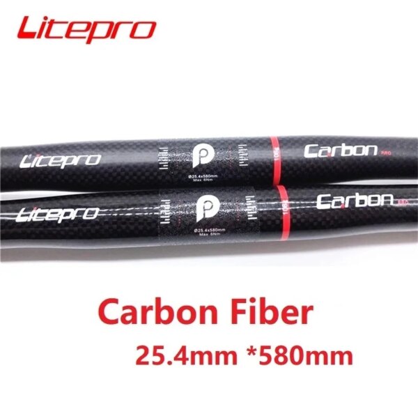 Litepro-Manillar de fibra de carbono para bicicleta, manillar Horizontal ultraligero de 25,4mm x 580mm, pieza de bicicleta plegable para ciclismo