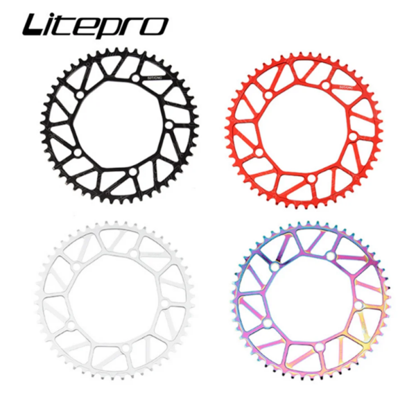 Litepro-plato de dientes plegable para bicicleta, diente positivo negativo, 46/48/50/52/56/58T, bielas coloridas para bicicleta BMX, 130BCD
