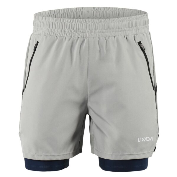 Lixada Hombres 2 en 1 Pantalones cortos para correr Secado rápido Transpirable Entrenamiento activo Ejercicio Correr Deportes Ciclismo Pantalones cortos