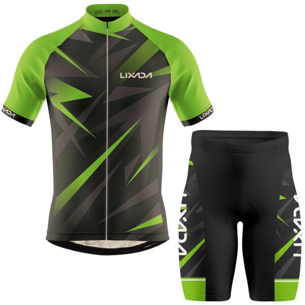 Lixada Hombres Ciclismo Jersey Transpirable Manga Corta Bicicleta Camisa y Pantalones Cortos Acolchados MTB Bicicleta Ropa Traje