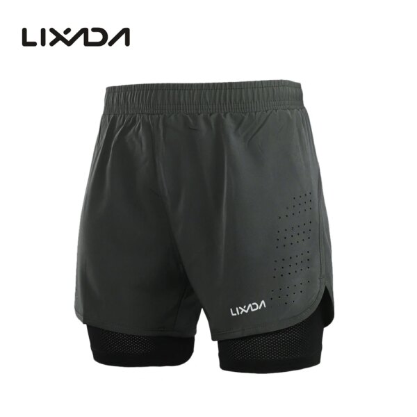 Lixada Pantalones cortos para correr 2 en 1 para hombre, secado rápido, transpirables, entrenamiento activo, ejercicio, trote, ciclismo, pantalones cortos con forro más largo