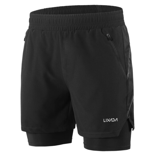 Lixada pantalones cortos para correr para hombre 2 en 1 de secado rápido transpirable entrenamiento activo ejercicio correr deportes pantalones cortos de gimnasio con bolsillo con cremallera