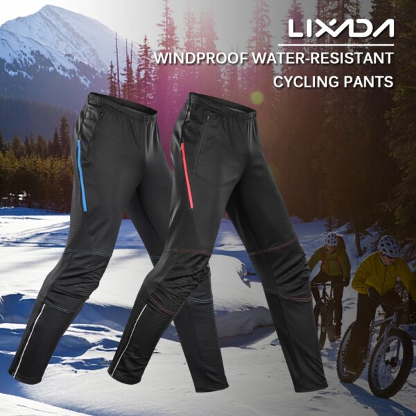 Lixada pantalones de ciclismo impermeables para hombre, pantalones térmicos de lana a prueba de viento, impermeables, para invierno, para montar en bicicleta, correr, pantalones deportivos