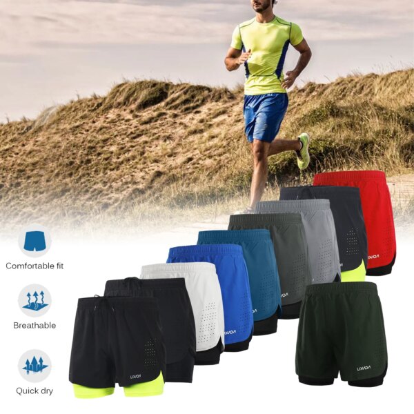 Lixada pantalones cortos de verano para hombre 2020, pantalones cortos deportivos 2 en 1 para gimnasio para hombre, pantalones cortos para correr de secado rápido, pantalones cortos para hacer ejercicio y trotar, pantalones cortos de ciclismo con forro más largo