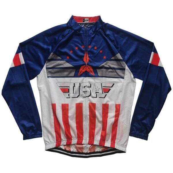 Camiseta de ciclismo larga y transpirable, camiseta con bandera de EE. UU., carreras de MTB, bicicleta de montaña, ropa de ciclismo, chaqueta de carretera, americana