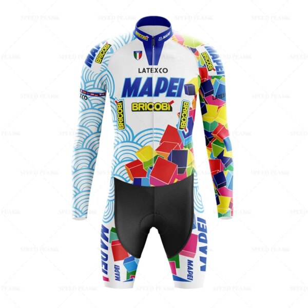 MAPEI Ciclismo Skinsuit Bloque Retro Manga Larga Clásico Traje de Bicicleta Bicicleta Verano Manga Hombres Bib Shorts Ropa Por Equipo Hombres B