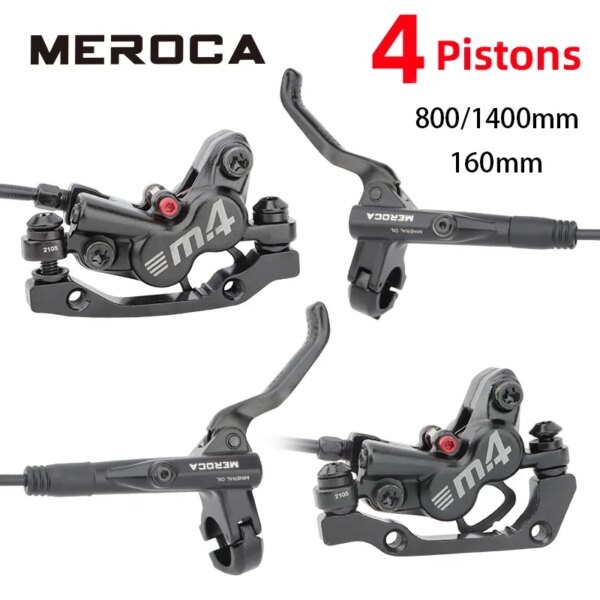 MEROCA 4 pistones frenos hidráulicos MTB frenos de bicicleta pinza Rotor 160mm juego pinza de disco hidráulica para bicicleta de montaña 800/1400mm