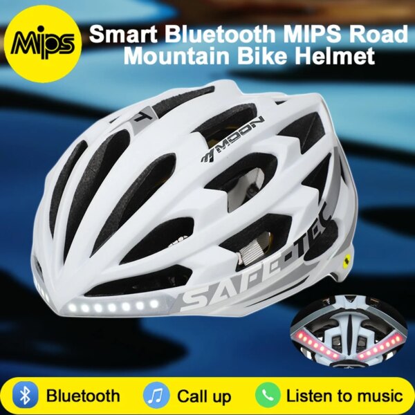 Casco de ciclismo MIPS con casco inteligente multifuncional Bluetooth con luz 55-61cm 270g MTB Casco de bicicleta de carretera