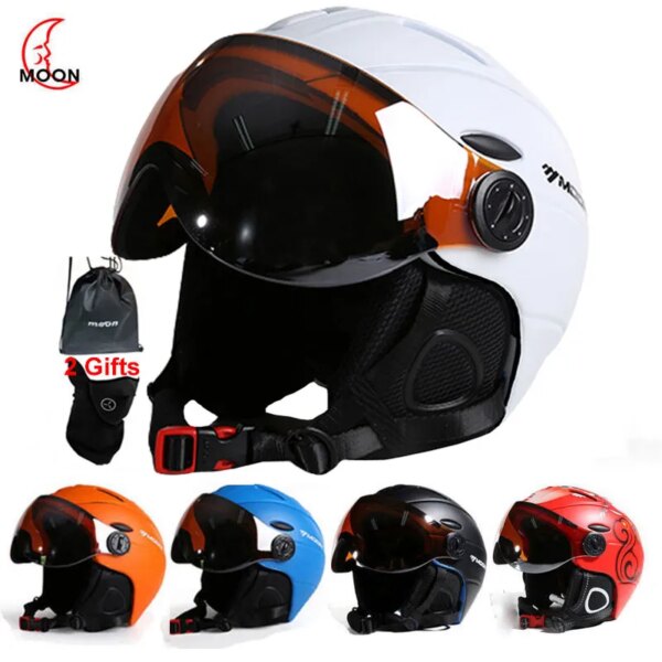 Casco de esquí profesional MOON, casco de esquí moldeado integralmente para hombre y mujer, cascos de Snowboard para esquí en nieve con funda para gafas