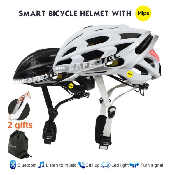 Casco de bicicleta MOON SAFE-TEC Mips, ciclismo de montaña y carretera con Bluetooth multifunción, música, llamada telefónica, luz de advertencia LED de seguridad