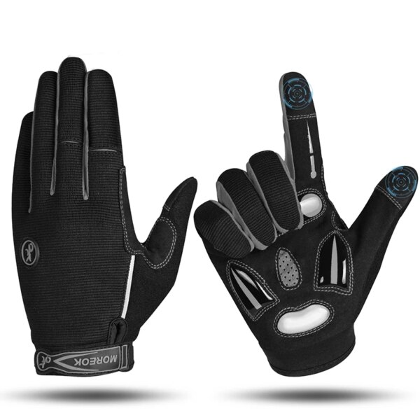 Guantes de ciclismo MOREOK, guantes de invierno para bicicleta con dedos completos, almohadillas de Gel líquido de 5MM, guantes antideslizantes que absorben los golpes con pantalla táctil para bicicleta