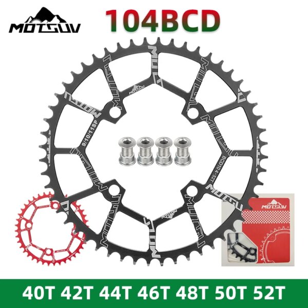 MOTSUV 104BCD 40T 42T 44T 46T 48T 50T 52T rueda dentada de bicicleta de montaña platos y bielas para bicicleta de montaña plato redondo ancho estrecho 4 tornillos