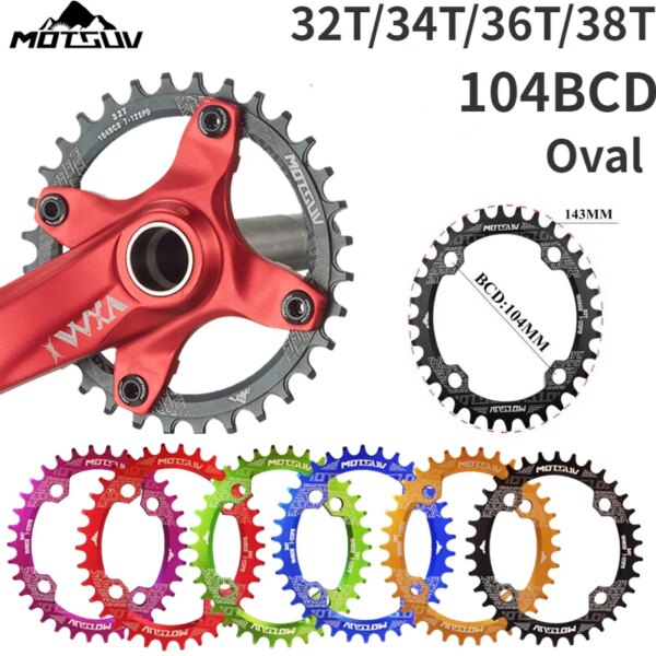 MOTSUV 104BCD Oval MTB bicicleta plato estrecho ancho bicicletas de montaña 32T 34T 36T 38T platos y bielas piezas de placa de un solo diente 104 BCD