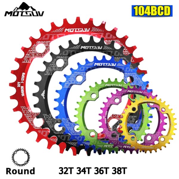 MOTSUV 104BCD plato redondo ancho estrecho MTB bicicleta de montaña bicicleta 104BCD rueda dentada 32T 34T 36T 38T piezas de placa dentada de bielas