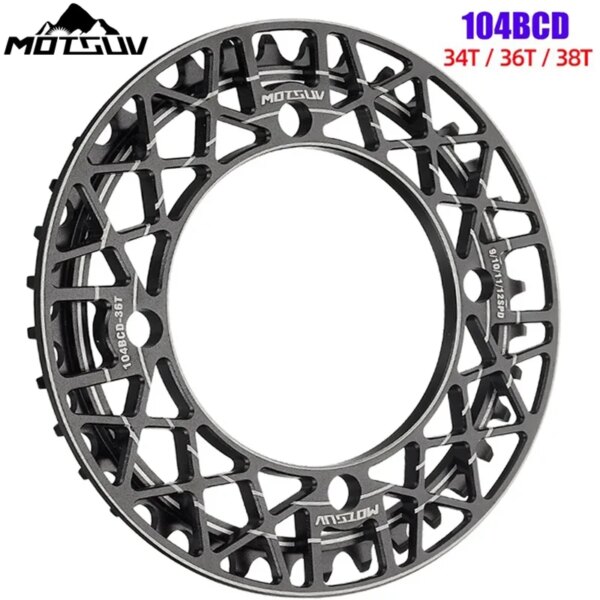 MOTSUV-plato de bicicleta de montaña 104BCD, Protector de placa dentada integrada, piñón 34T 36T 38T, rueda de cadena de corona de aleación de aluminio CNC