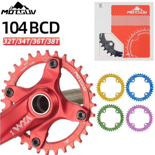 MOTSUV-manivela y rueda dentada redonda ovalada para bicicleta, plato ancho y estrecho 104BCD, 32T/34T/36T/38T, piezas de bicicleta de montaña