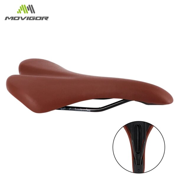 MOVIGOR-sillín de cuero para bicicleta de montaña, asiento delantero antideslizante, cómodo y transpirable, piezas para ciclismo de montaña