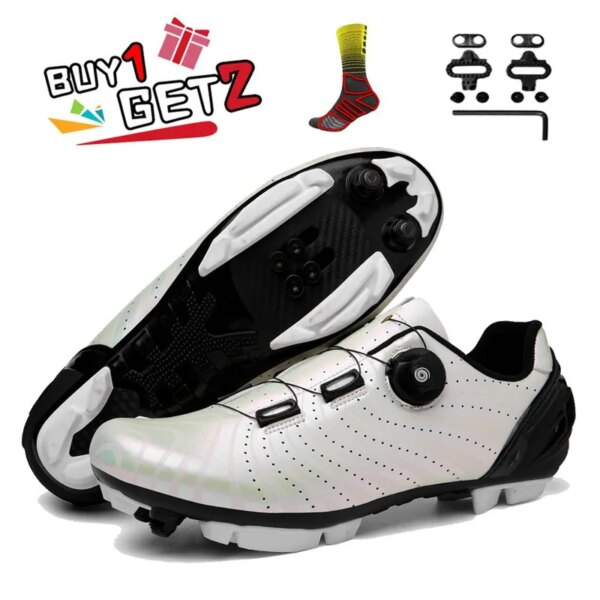 Zapatos de ciclismo MTB Noctilucence, tacos blancos de fibra de carbono para hombre, botas planas para bicicleta de carretera, zapatos para bicicleta de montaña de carreras para mujer