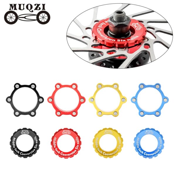 MUQZI Centerlock a adaptador de 6 orificios, conversión de bloqueo central de freno de disco de bicicleta, adaptador de buje de bicicleta de rotores de 6 pernos