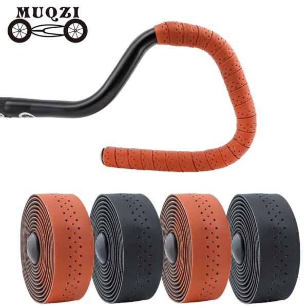 MUQZI piñón fijo cinta para manillar de bicicleta de carretera correas de cuero PU poner la absorción del sudor hueco transpirable bobinado 1,9 M