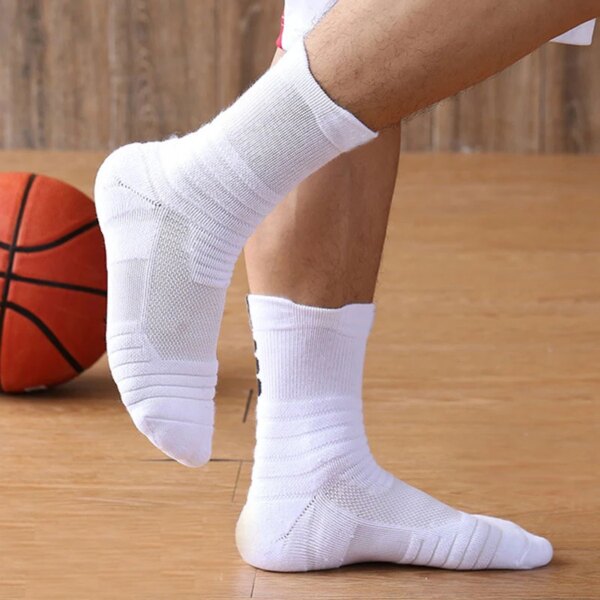 Calcetines de deporte del baloncesto para hombre, antideslizantes, para correr, ciclismo, fútbol, ​​senderismo, calcetines de compresión de algodón atléticos blancos y negros, regalo para hombre