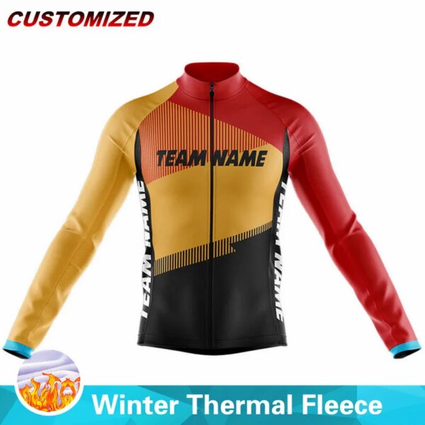 Ropa térmica de lana para Ciclismo con nombre de equipo personalizado para hombre, camisetas de Ciclismo de manga larga para ciclismo de montaña y triatlón