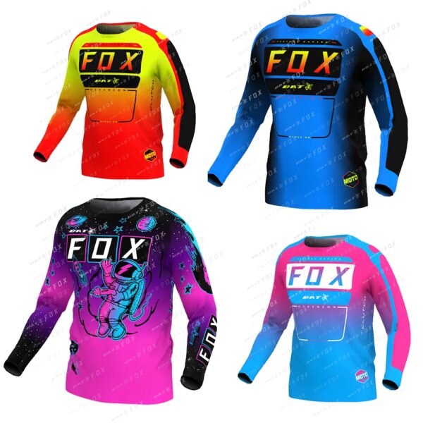 Camiseta de manga larga para bicicleta de montaña para hombre, camiseta para descensos, camisetas de Enduro, camiseta de motocross, camiseta de carreras MTB BAT FOX