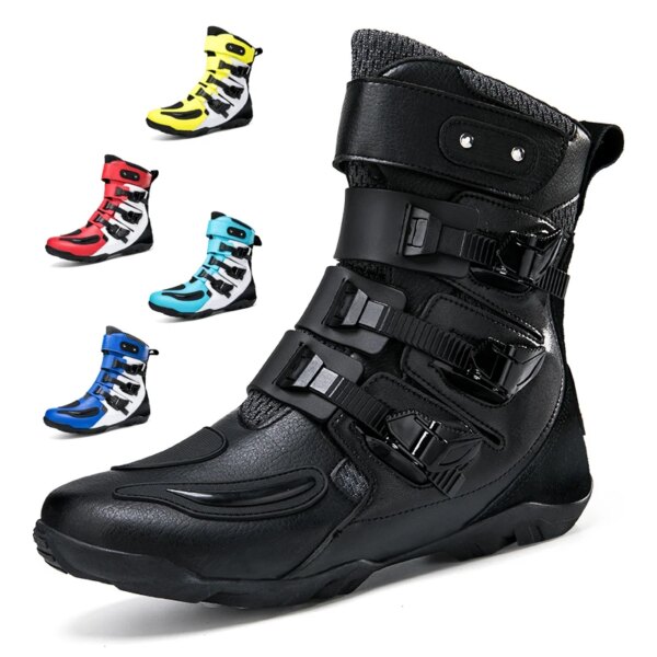 Botas de moto para hombre, zapatos de ciclismo, zapatillas de carreras de carretera anticaída de alta calidad, zapatos de moto con cambio de marchas profesionales para mujer