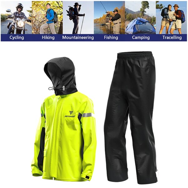 Traje de lluvia para motocicleta para hombre, chaqueta y pantalones impermeables reflectantes para exteriores, equipo de lluvia para andar en bicicleta, ciclismo, Camping y senderismo