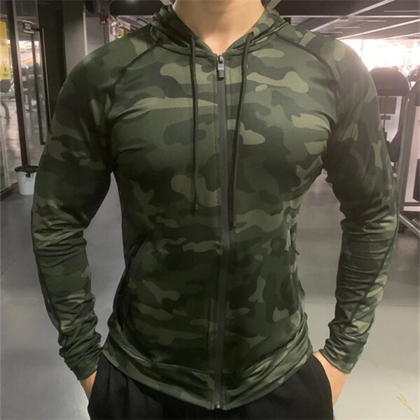 Sudaderas con capucha deportivas para hombre, Sudadera con capucha de camuflaje para correr, gimnasio, cremallera con capucha para hombre, abrigo deportivo, ropa deportiva informal, chaquetas transpirables para primavera