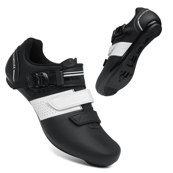 Zapatillas de ciclismo para hombre y mujer, zapatos de MTB con autosujeción, zapatos de ciclismo todoterreno de nailon, zapatos para bicicleta de montaña, zapatos de carreras de cuero con hebilla