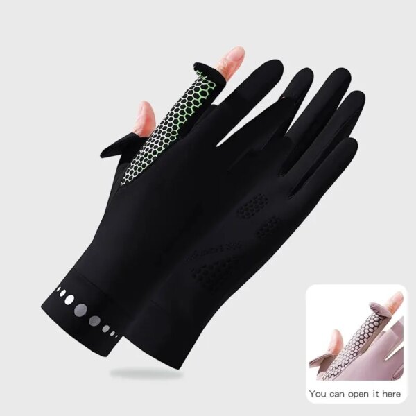 Guante de protección solar de seda helada para hombre y mujer, manopla deportiva antideslizante para ciclismo, conducción, pantalla táctil, fina y elástica