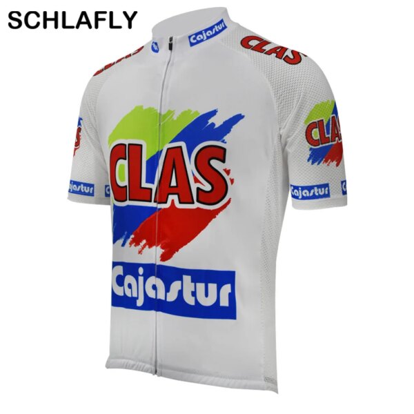 Hombres clas cajastur equipo 1990 España ciclismo jersey estilo antiguo verano manga corta bicicleta desgaste carretera jersey ciclismo ropa schlafly