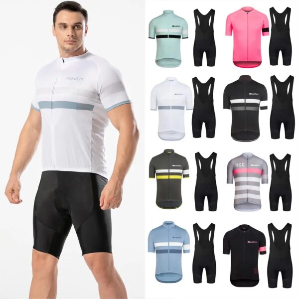 Conjunto de ropa de bicicleta para hombre, camisetas de ciclismo, Kit de camisas de bicicleta de carretera + pantalones cortos con pechera, ropa de montar con cremallera completa de secado rápido