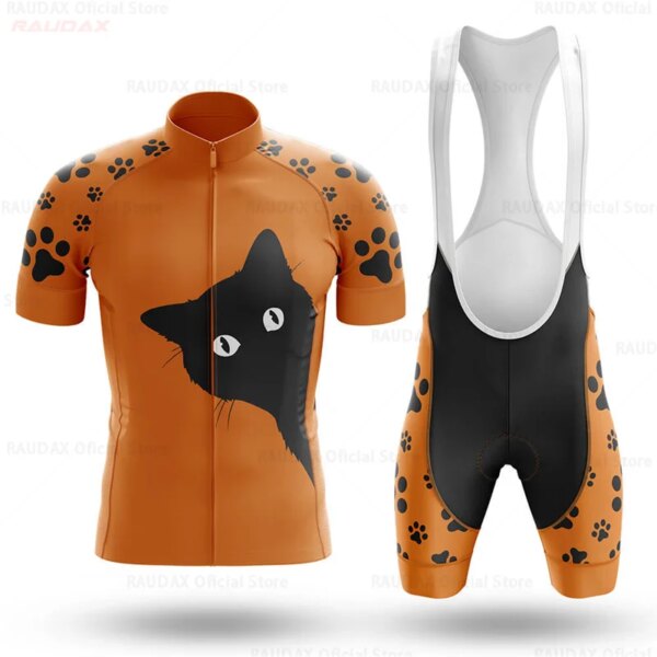 Ropa de Ciclismo para hombre, conjunto de Jersey de Ciclismo de manga corta con dibujos animados de gato divertido, ropa deportiva transpirable de secado rápido, Maillot de Ciclismo