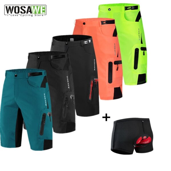 Pantalones cortos de ciclismo para hombre, ropa interior acolchada de GEL, pantalones para descenso MTB, pantalones cortos de bicicleta de ajuste holgado resistentes al agua a prueba de golpes