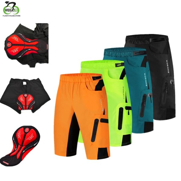 Pantalones cortos de ciclismo para hombre, ropa interior con almohadilla de GEL, pantalones cortos de descenso para bicicleta a prueba de golpes, pantalones cortos holgados acolchados con GEL para bicicleta de montaña