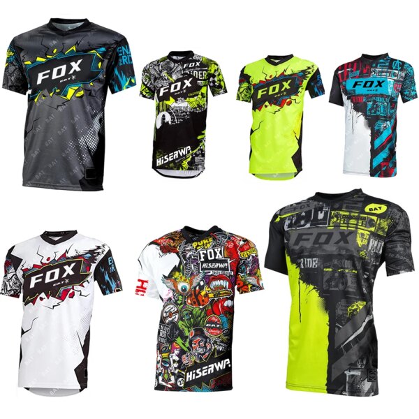 Camisetas para descenso de hombre, camisetas para bicicleta de montaña BAT FOX, camiseta MTB Offroad DH, camiseta para motocicleta, ropa deportiva para Motocross