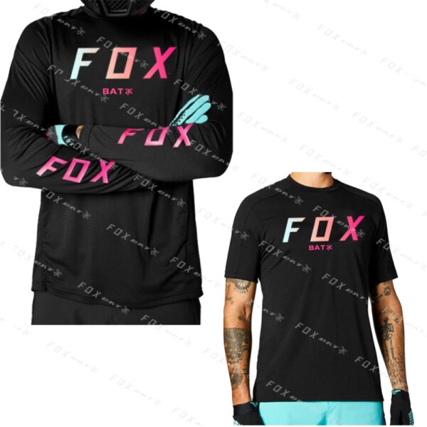 Camisetas de equitación cuesta abajo para hombre, camiseta BAT FOX, motocicleta, Motocross, deportes de secado rápido, camiseta de carreras para bicicleta de montaña superior