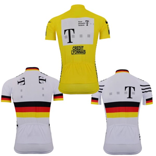 Camiseta rosa de Alemania para hombre, camisetas de ciclismo, Kit de bicicleta, conjuntos de manga corta amarilla, ropa de bicicleta, pantalones con pechera, ropa de paseo personalizable